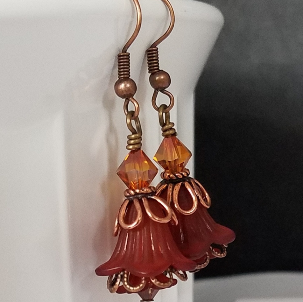 Lucite Flower Earrings in Copper